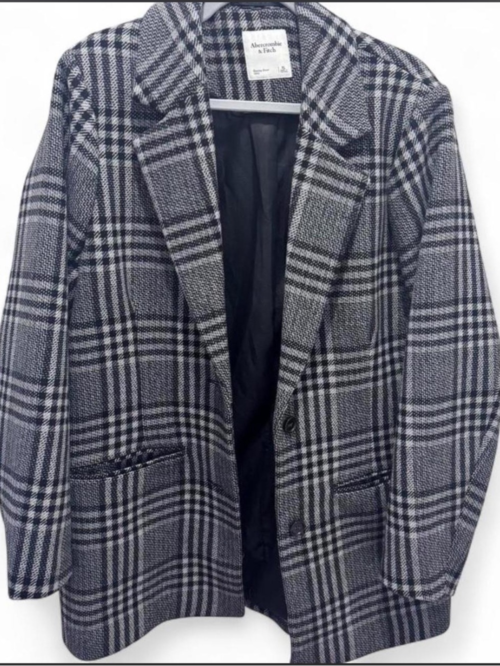 Abercrombie & Fitch Black and Gray Plaid Blazer Jacket